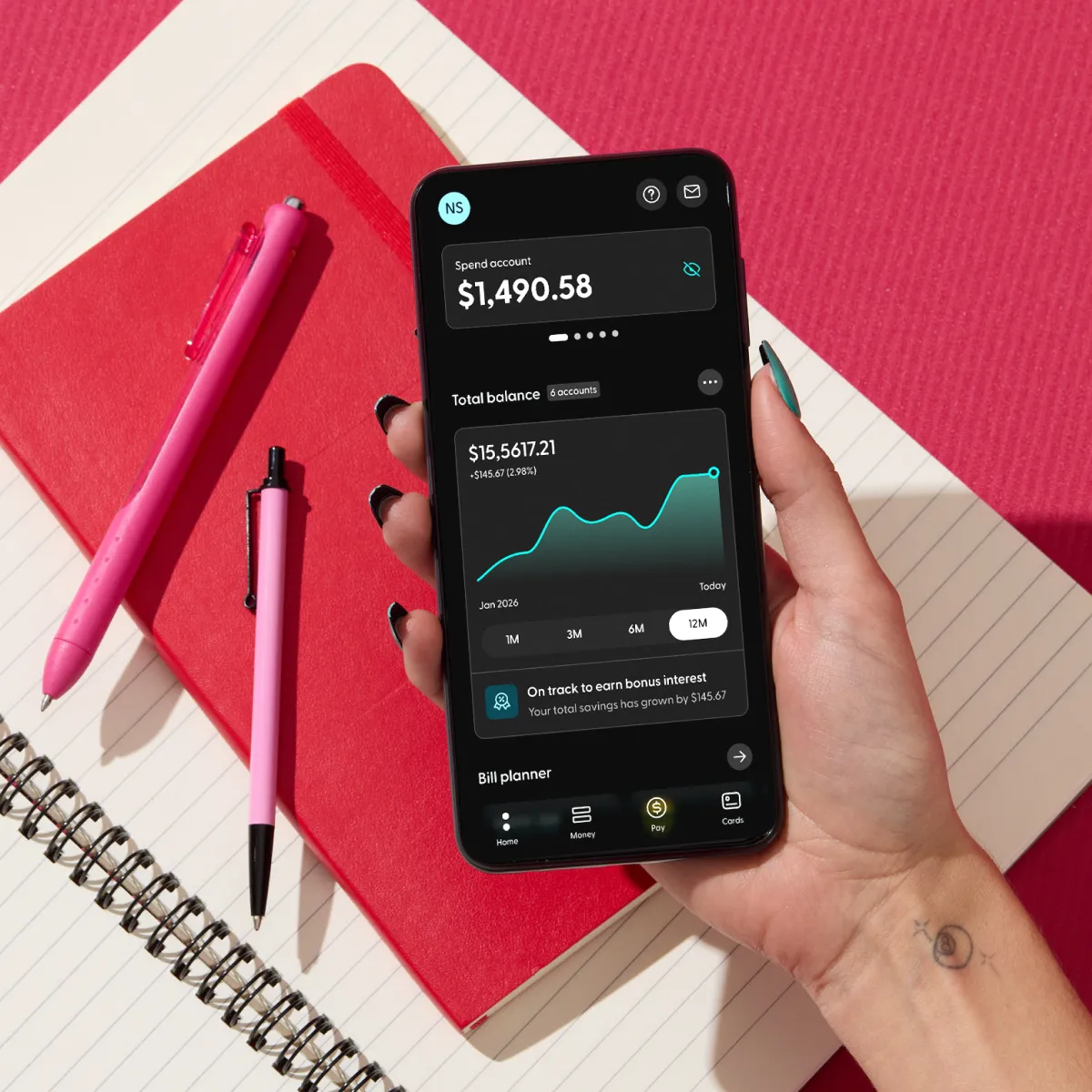 Customer saving money and tracking savings goals in the app.
